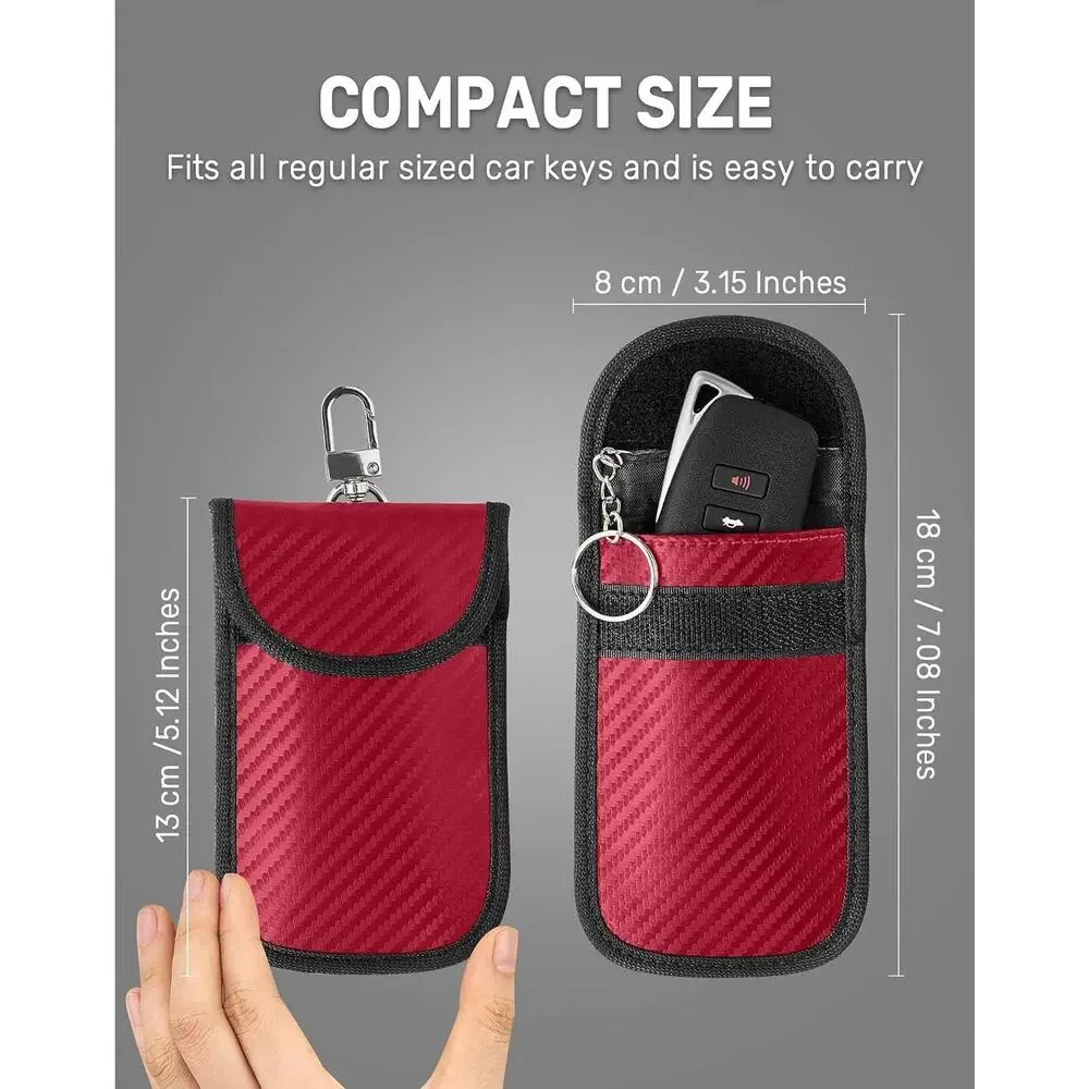 2PK RED Carbon Fiber Upgraded Faraday Bag for Key Fob Premium Protector Theft